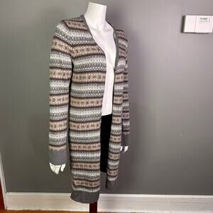 Talbots sweater cardigan large longline fair isle long nordic blanket